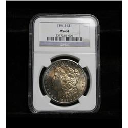 NGC 1881-s Morgan Dollar Graded Choice Uncirculated ms64  Rainbow Toned