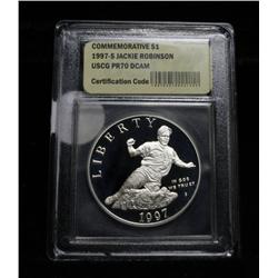 1997-s Jackie Robinson Commemorative Proof Silver Dollar Graded PR70 DCAM