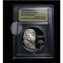 1993-s James Madison & The Bill of Rights Proof Commemorative Silver Dollar Graded PR70 DCAM