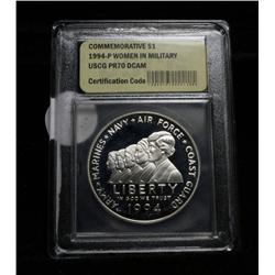 1994-p Women in the Military Silver Proof Commemorative Dollar Graded PR70 DCAM