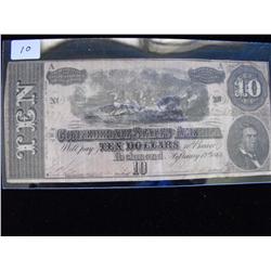 $10 CONFEDERATE 1864 RICHMOND CSA