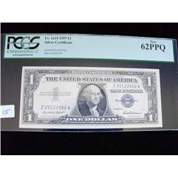 $1 1957 SILVER CERTIFICATE PCGS GRADED 62 PPQ