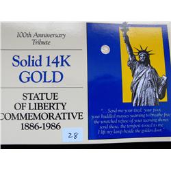 SOLID 14 K GOLD LIBERTY COMMEMORATIVE COIN