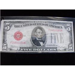 $5 RED SEAL LEGAL TENDER 1928 C OLD SERIES
