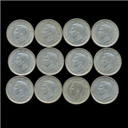 1940 Britian 3p Silver XF/AU 12pcs (COI-8828)