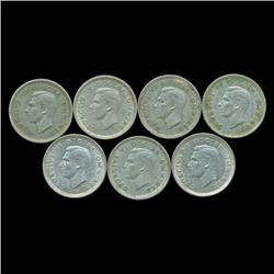 1941 Britian 3p Silver XF/AU 7pcs (COI-8820)