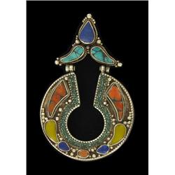 Antique Tibet Silver Inlaid Pendant (ANT-1585)
