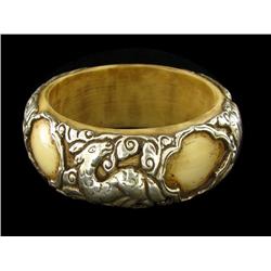 Vintage Tibet Bone Silver Bangle Bracelet (ANT-1586)