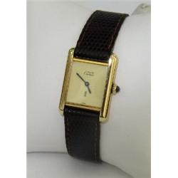 Cartier Silver Leather Strap Watch