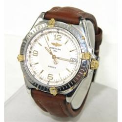 Breitling 2-Toned  Stainless Steel Leather Strap Watch