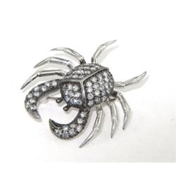 18K White Gold Diamond Crab Pin