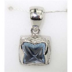 18K White Gold Diamond Blue Topaz Pendant