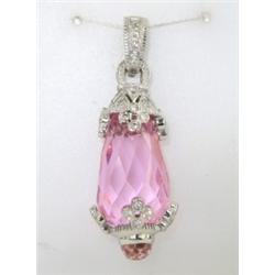 Judith Ripka 18K White Gold Diamond Pink Topaz Pendant