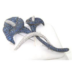 18K White Gold Diamond & Sapphire Flower Pin