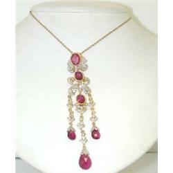 14K Yellow Gold Diamond & Tourmaline Necklace.