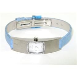 Milus Stainless Steel Diamond Leather Strap Watch