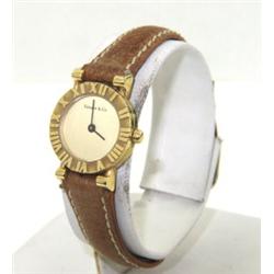 Tiffany & Co 18K Yellow Gold, Brown Leather Strap Watch