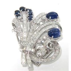 Platinum Diamond & Cabochon Sapphire Pin