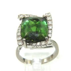 18K White Gold, Green Citrine & Diamond Ring