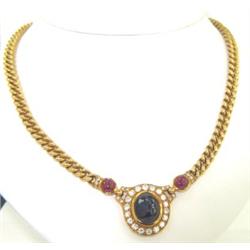 Salavetti 18K Gold Diamond, Ruby & Sapphire Necklace