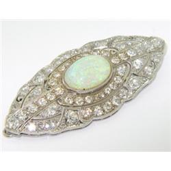 Antique Platinum Diamond Opal Pin