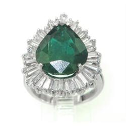 Platinum Emerald & Baguette Diamond Ring
