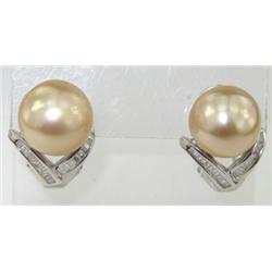 14K White Gold South Sea Pearl & Diamond Earrings