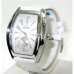 Milus Stainless Steel Skeleton Leather Strap Watch