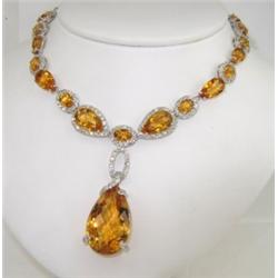 Salavetti 18K White Gold Diamond Citrine Necklace