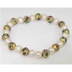 Silver Pearl & Enamel Bracelet