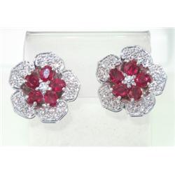 14K White Gold, Ruby & Diamond Earrings