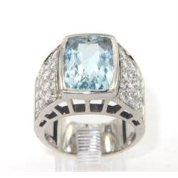 Salavetti 18K White Gold Aquamarine & Diamond Ring