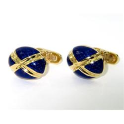 Salavetti 18K Yellow Gold Blue Enamel Cufflinks