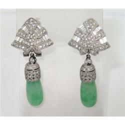 Platinum Jade And Diamond Earrings From 1940