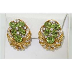 18K Yellow Gold Peridot & Diamond Earrings