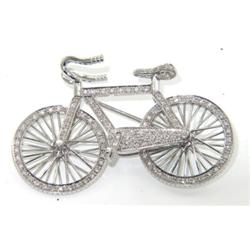 18K White Gold Diamond Moving Bicycle Pin