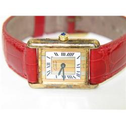 Cartier Silver Leather Strap Watch