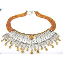 18K White/Yellow Gold Citrine Sapphire Diamond Necklace