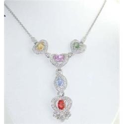18K White Gold Diamond & Multi-color Stone Necklace.