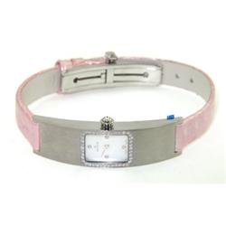 Milus Stainless Steel Diamond Leather Strap Watch