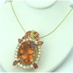 14K Yellow Gold, Diamond & Citrine Necklace