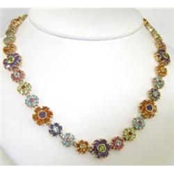 18K Yellow Gold, Multi-Colored Stones  Necklace.