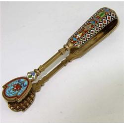 Antique Silver Russian Enamel Tong From 1910