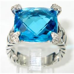 David Yurman Silver, Blue Topaz & Diamond Ring