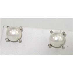 David Yurman Silver Pearl  Diamond Earrings