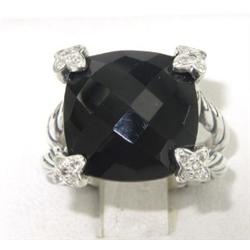 David Yurman Silver Onyx  & Diamond Ring.
