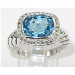 David Yurman Silver Blue Topaz & Diamond Ring