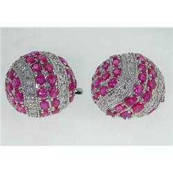 14K White Gold Diamond and Ruby Earrings