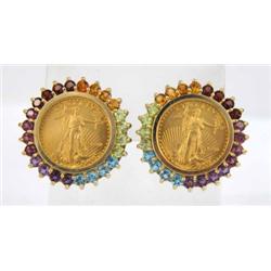 14K/22K Yellow Gold Multi Colored Stones  Earrings