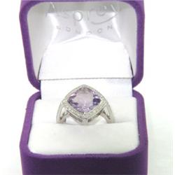 Asprey 18K White Gold, Amethyst & Diamond Ring